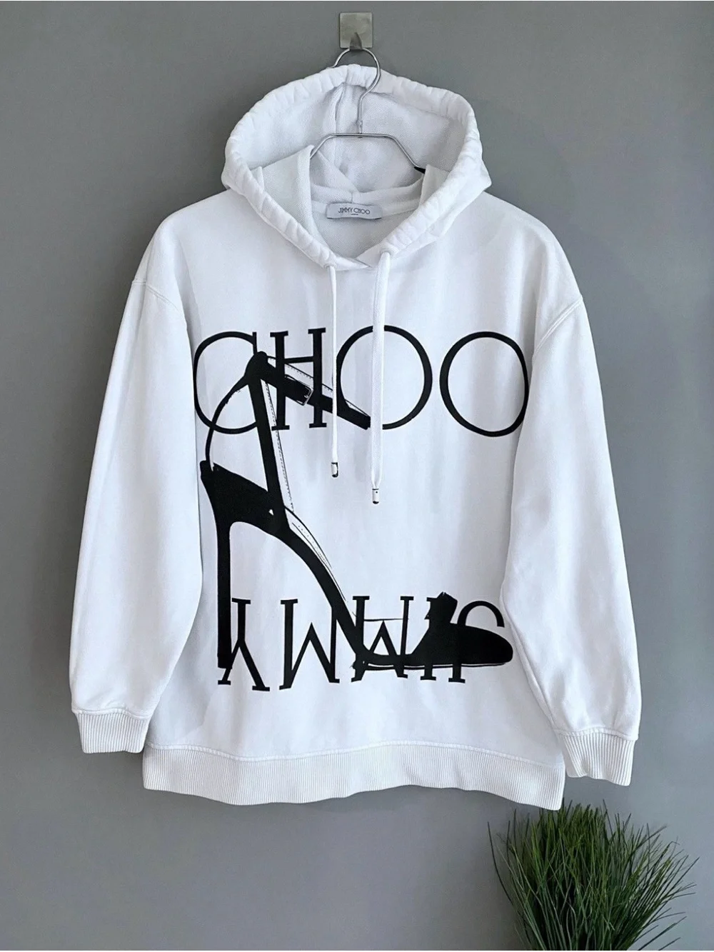 Jimmy Choo White Hoodie with Black Graphic Logo - Picture 1 of 10